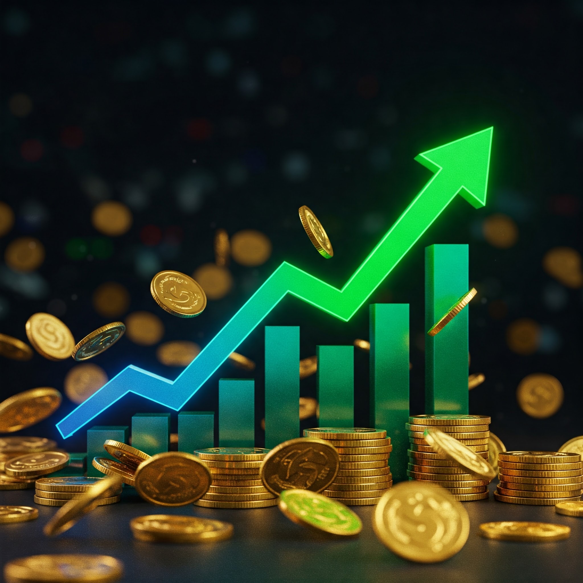photo of Upward Green Arrow with Rising Bars and Coins